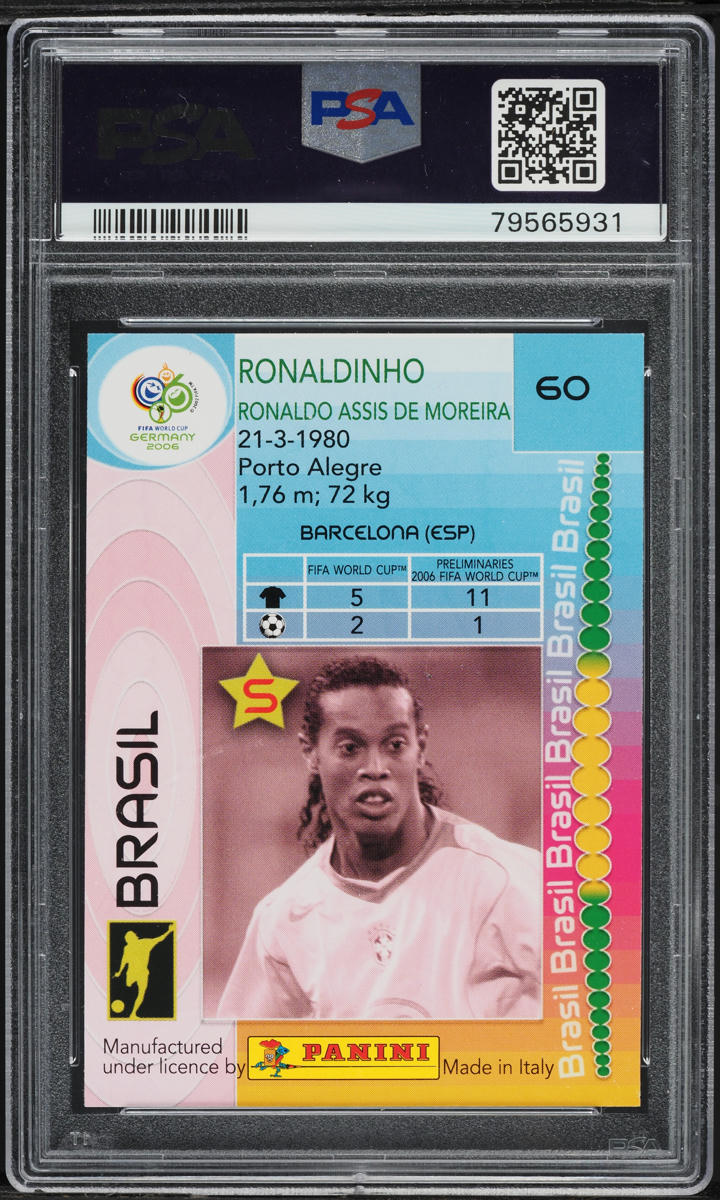 2006 Panini World Cup Germany Ronaldinho #60 PSA 8 NM-MT on