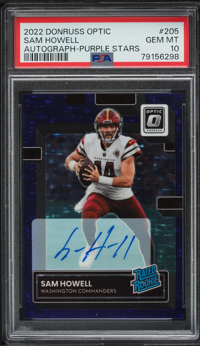 2022 Donruss Optic Purple Stars Sam Howell ROOKIE AUTO /50 #205 PSA 10 GEM MINT