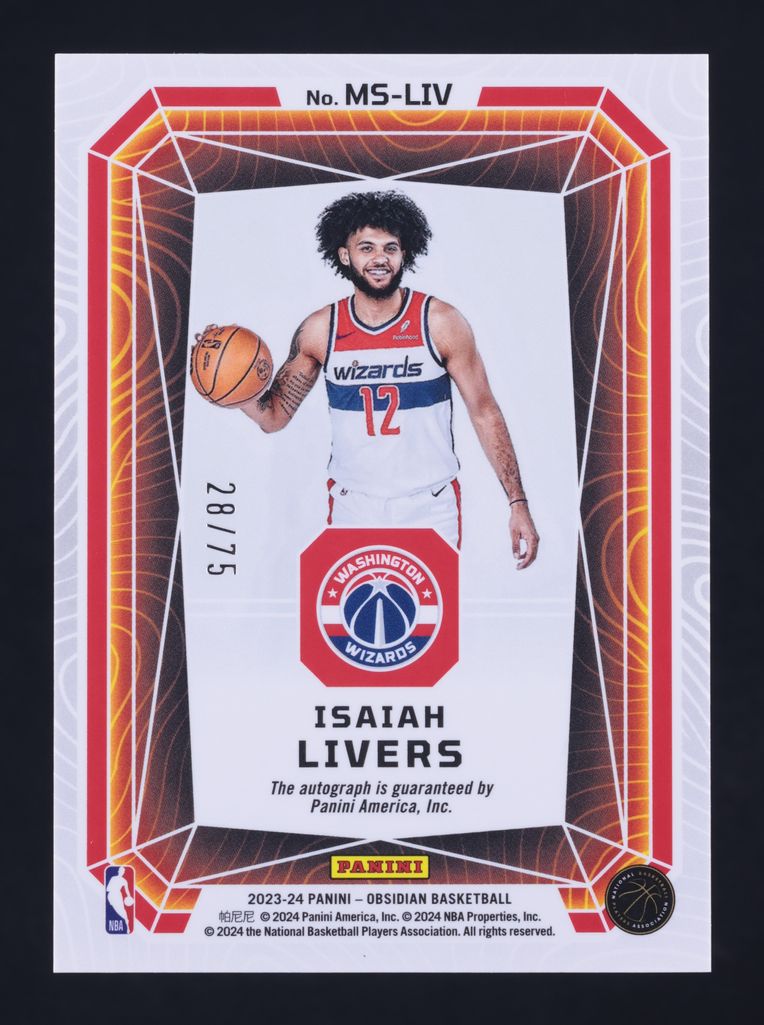 2023 Panini Obsidian Magmatic E/E Orange Isaiah Livers AUTO /75 MBA AUTH