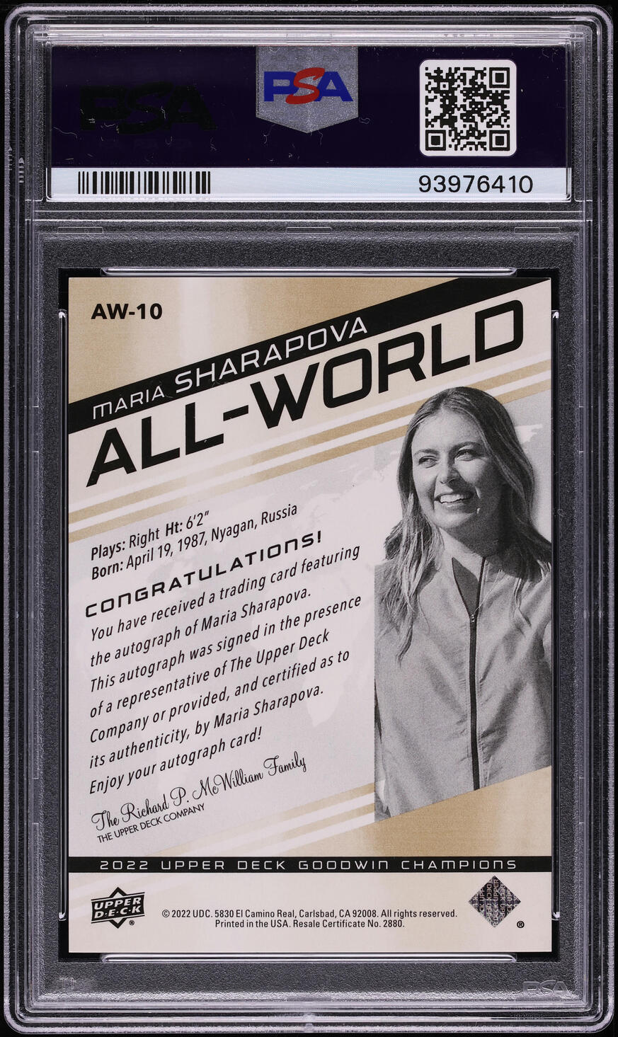2022 Upper Deck Goodwin Champions All-World Maria Sharapova AUTO
