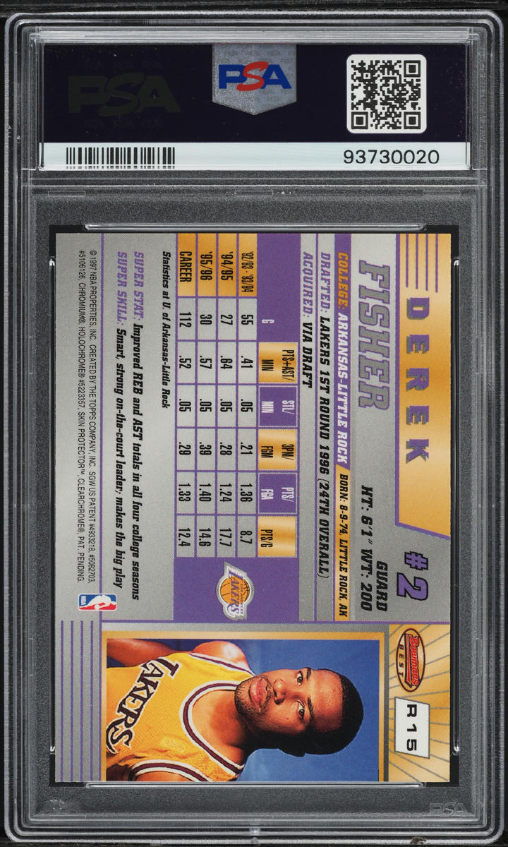 1996 Bowman's Best Derek Fisher ROOKIE #R15 PSA 8 NM-MT