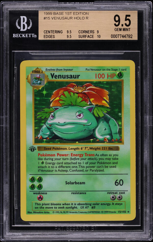 1999 Pokemon Base Set 1st Edition Venusaur 15/102 - Holo - Shadowless - BECK3 | Ozzie Collectables 1999 Pokemon Base Set 1st Edition Venusaur 15/102 - Holo - Shadowless - BECK3 | Ozzie Collectables