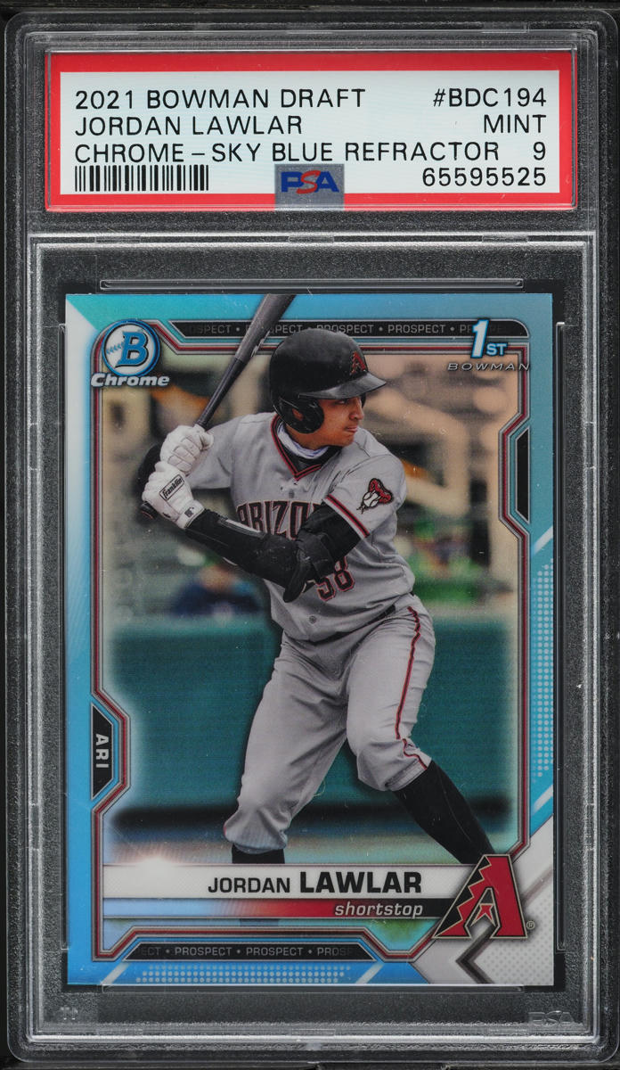 2021 Bowman Chrome Draft Sky Blue Refractor Jordan Lawlar ROOKIE #BDC-194 PSA 9