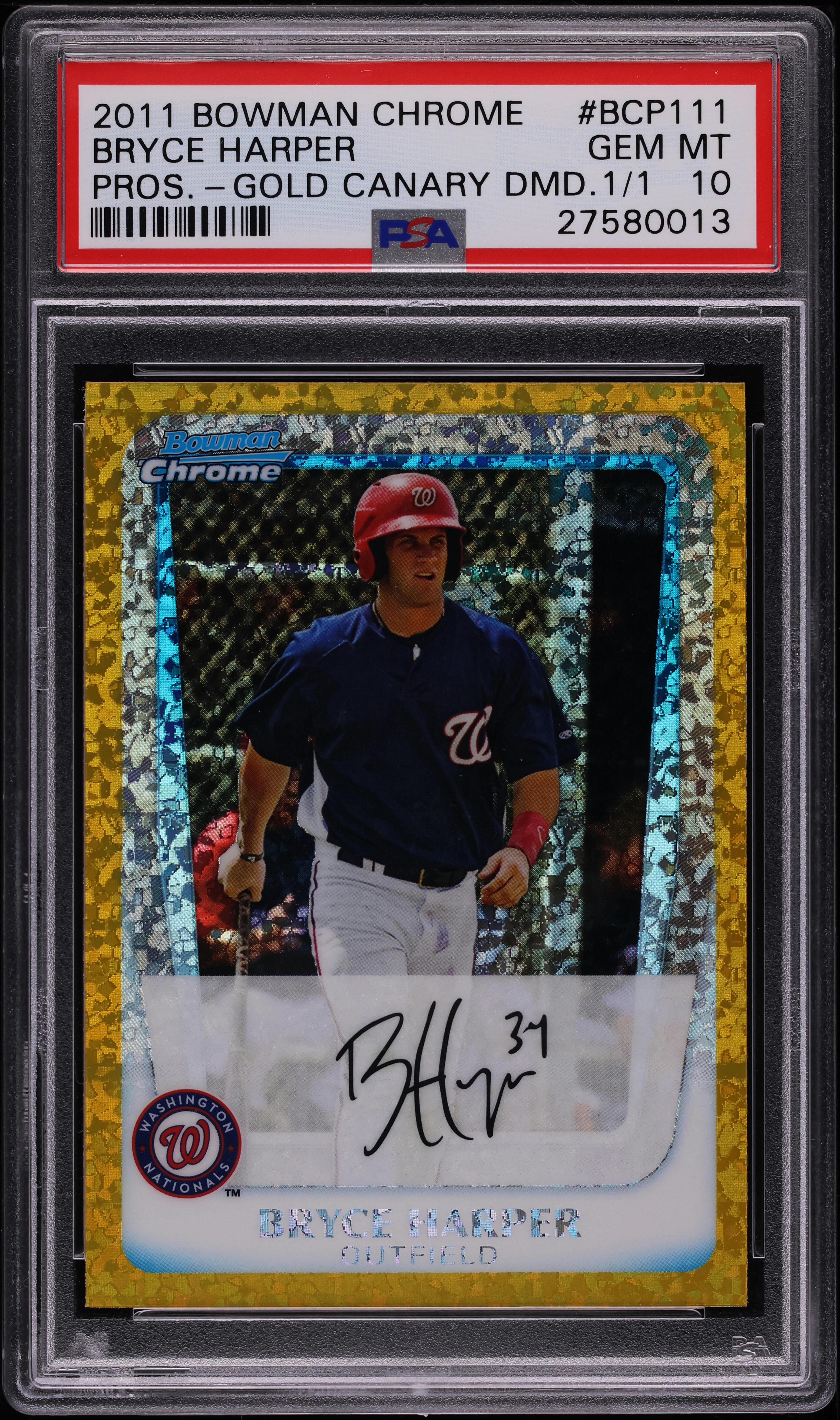 2011 Bowman Chrome Gold Canary Diamond Bryce Harper ROOKIE 1/1