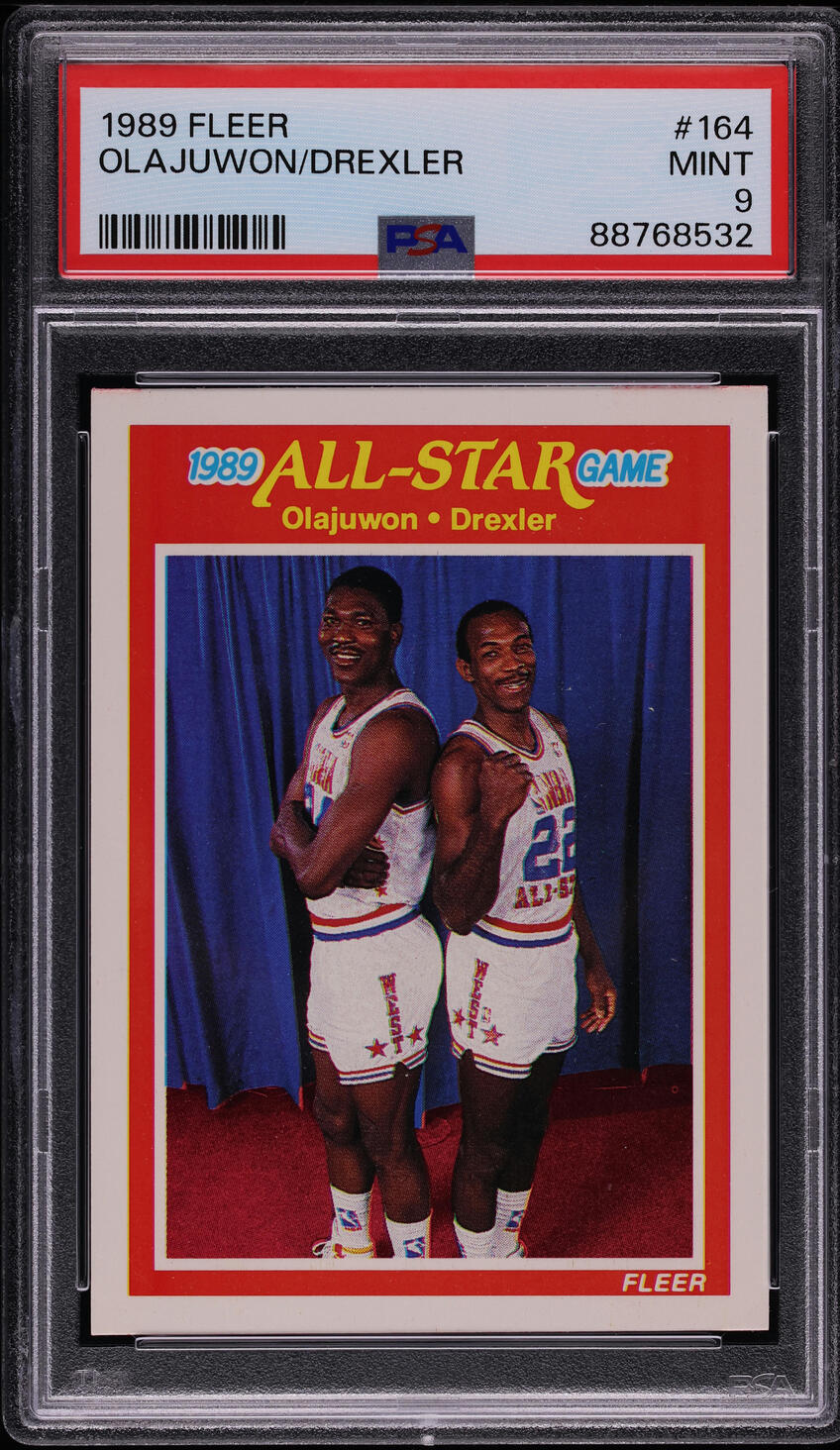 1989 Fleer Basketball Hakeem Olajuwon Clyde Drexler #164 PSA 9 MINT