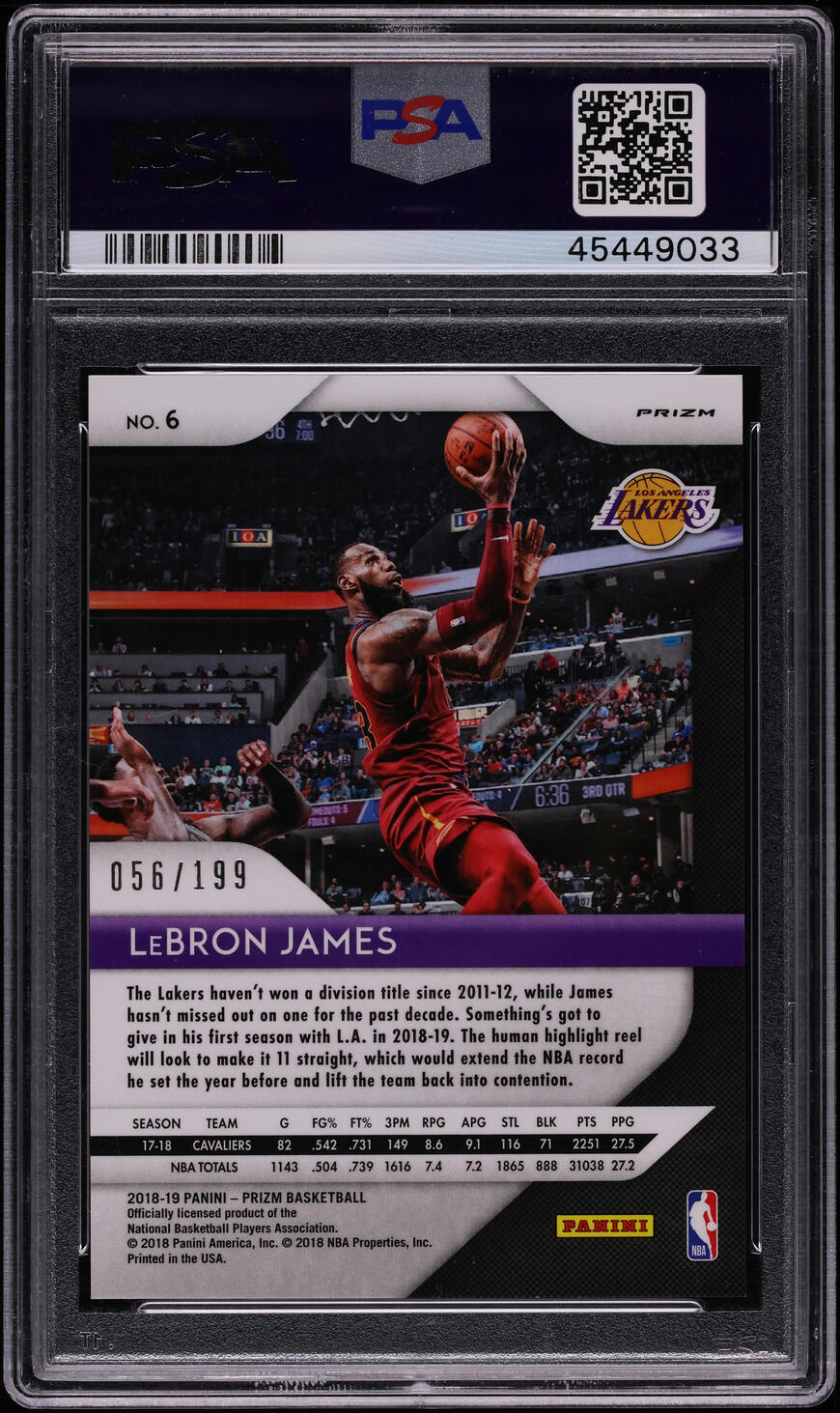 2018 Panini Prizm Blue LeBron James /199 #6 PSA 10 GEM MINT