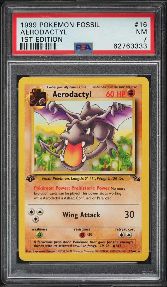 1999 Pokemon Fossil 1st Edition Aerodactyl #16 PSA 7 NRMT