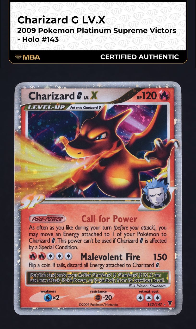 2009 Pokemon Platinum Supreme Victors Holo Charizard G LV.X #143 MBA AUTH