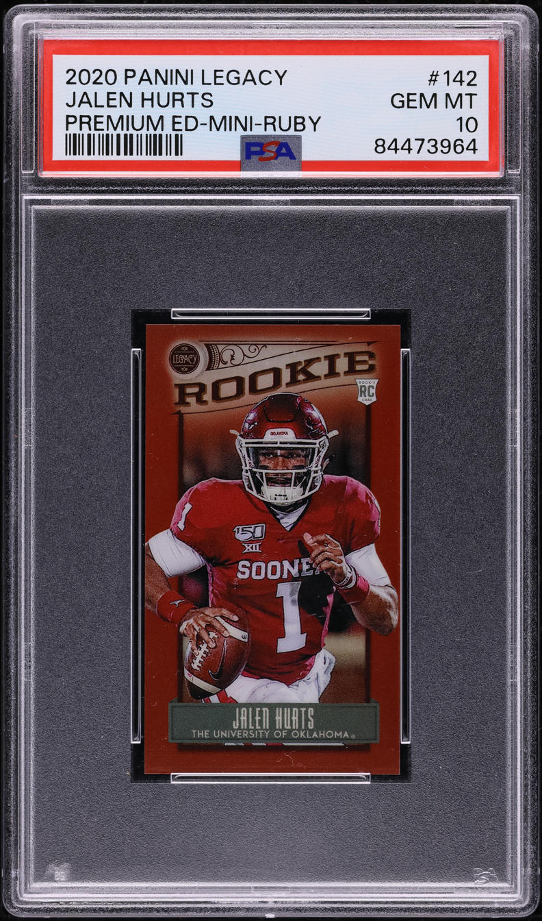 2020 Panini Legacy Premium Edition Mini Ruby Jalen Hurts ROOKIE /75 #142 PSA 10