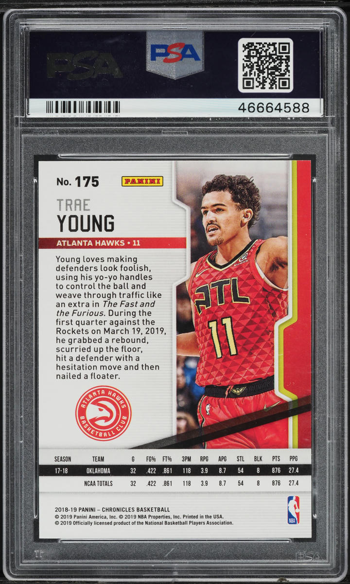 2018 Panini Chronicles Playoff Trae Young ROOKIE #175 PSA 9 MINT
