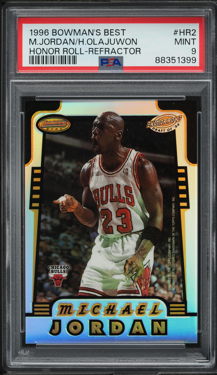1996 Bowman's Best Honor Roll Refractor Michael Jordan Hakeem Olajuwon PSA 9