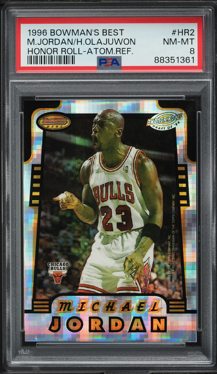 1996 Bowman's Best Honor Roll Atomic Refractor Michael Jordan Olajuwon #HR2 PSA 8 NM-MT