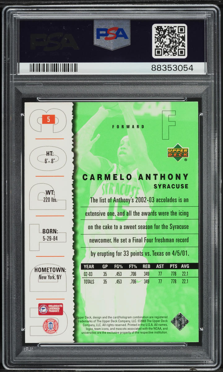 2003 Upper Deck Top Prospects Carmelo Anthony ROOKIE #5 PSA 8 NM-MT