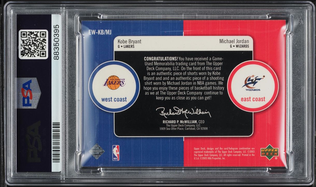 2003 Upper Deck East West Coast Kobe Bryant & Michael Jordan PATCH #KB/MJ PSA 4