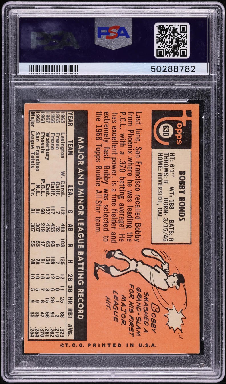 1969 Topps Bobby Bonds ROOKIE #630 PSA 6 EXMT