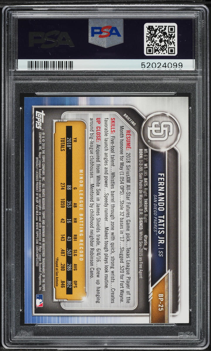 2019 Bowman Paper Prospects Fernando Tatis Jr. ROOKIE #BP-25 PSA 9 MINT