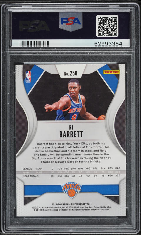 2019 Panini Prizm RJ Barrett ROOKIE #250 PSA 9 MINT on Fanatics
