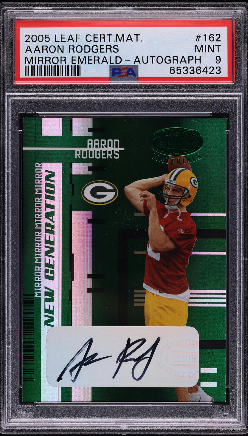 2005 Leaf Certified Mirror Emerald Aaron Rodgers ROOKIE AUTO /5 #162 PSA 9 MINT