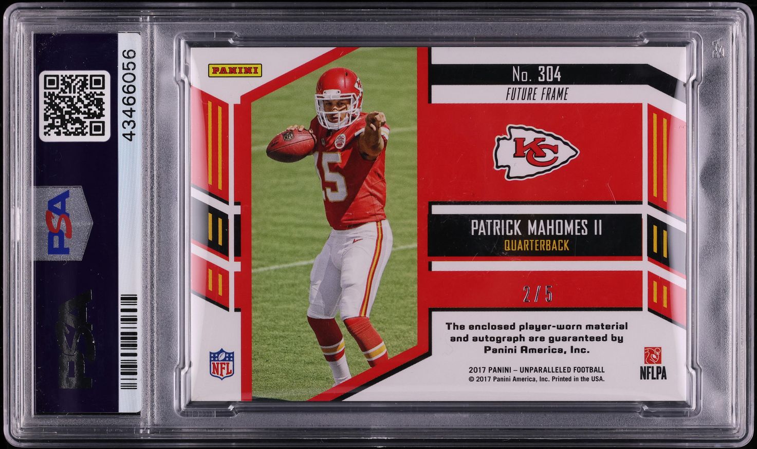 2017 Panini Unparalleled Red Patrick Mahomes II ROOKIE PATCH AUTO /5 #304 PSA 9