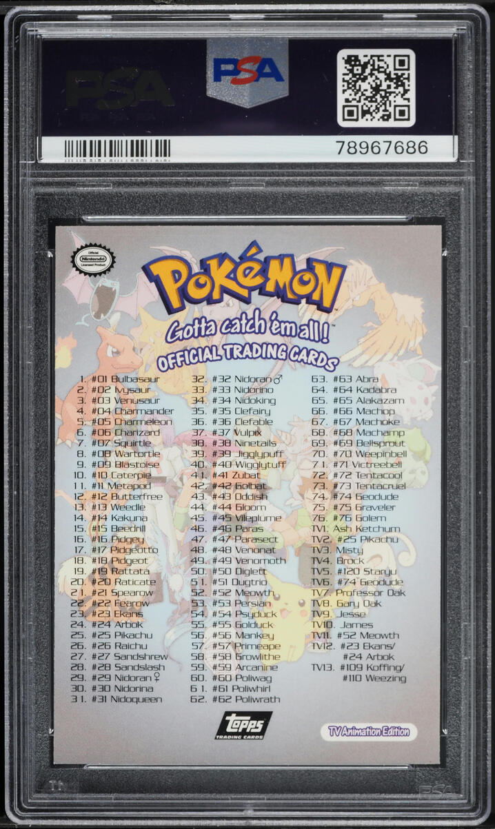 1999 Topps Pokemon T.V. Checklist PSA 9 MINT