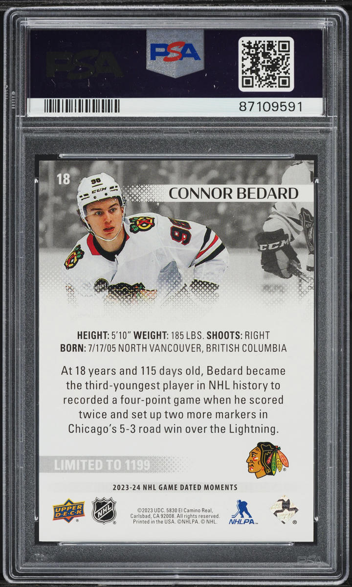 2023 Upper Deck Game Dated Moments Connor Bedard ROOKIE #18 PSA 10 GEM MINT