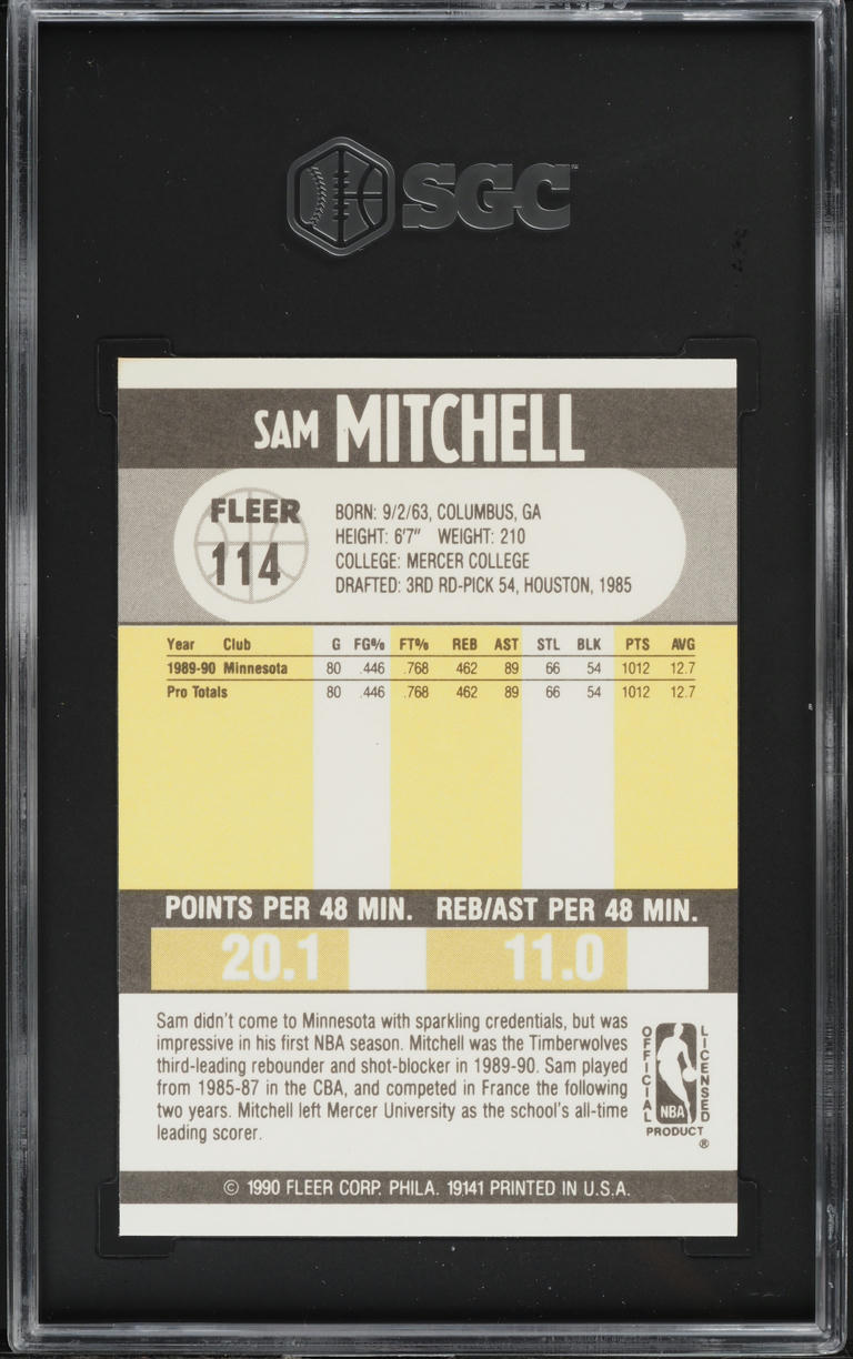 1990 Fleer Basketball Sam Mitchell #114 SGC 8 NM-MT