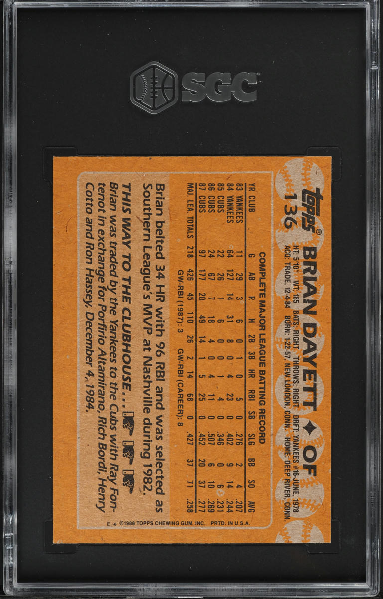 1988 Topps Brian Dayett #136 SGC 7 NRMT