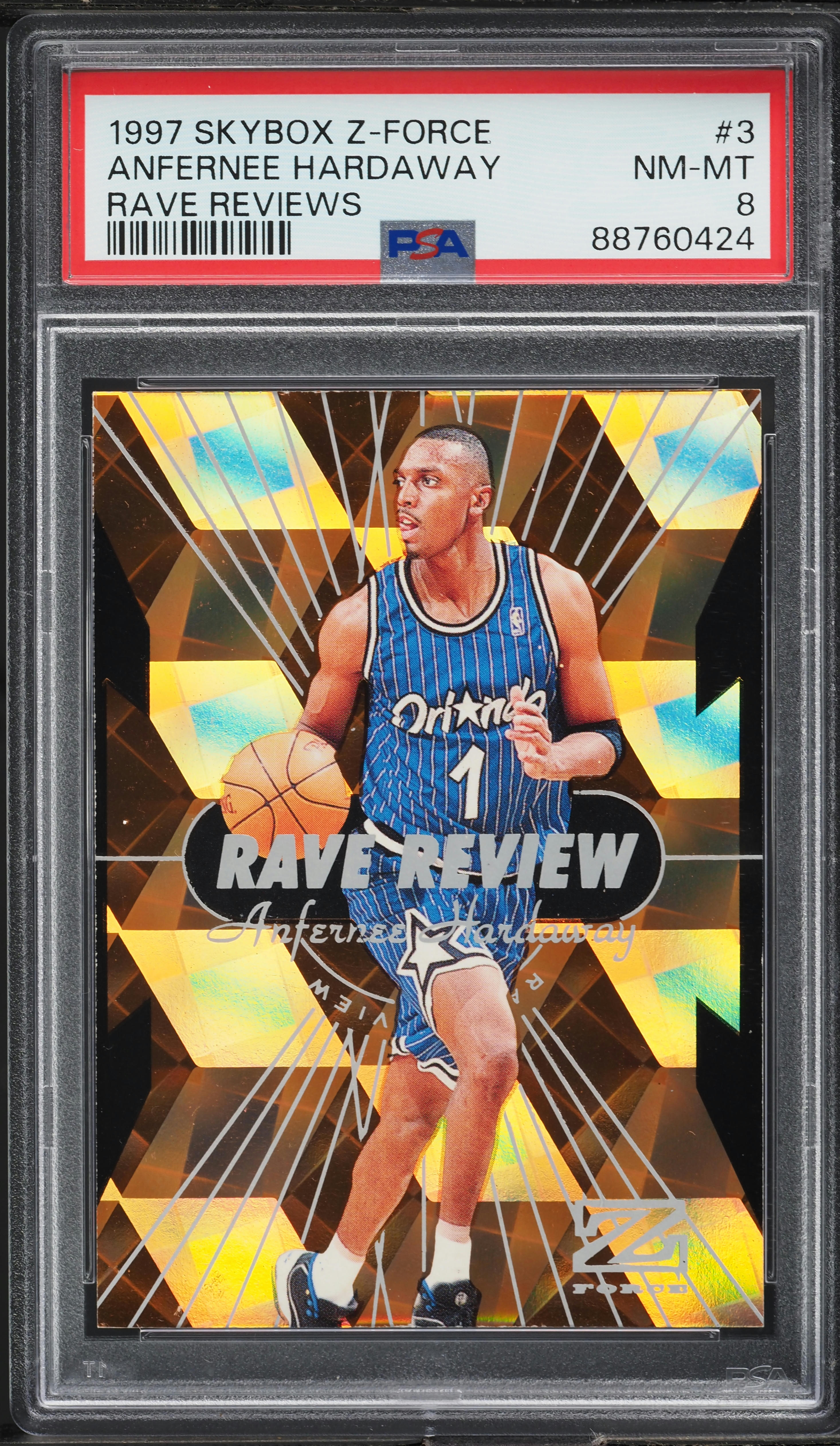 1997 Skybox Z-Force Rave Review Anfernee Hardaway #3 PSA 8 NM-MT