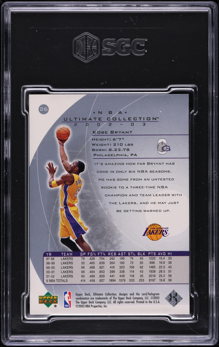 2002 Ultimate Collection Kobe Bryant /750 #26 SGC 9 MINT