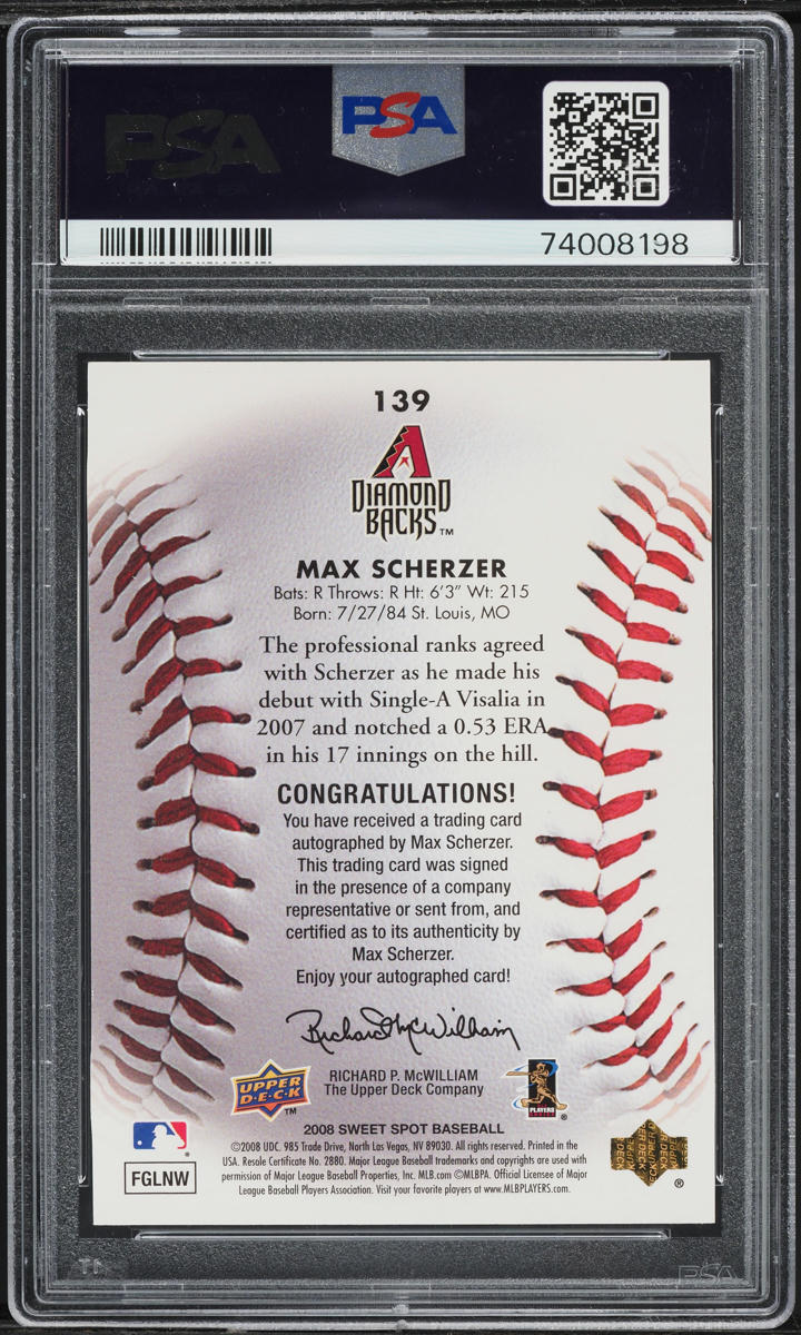 2008 Upper Deck Sweet Spot Max Scherzer ROOKIE AUTO DNA 10 /299