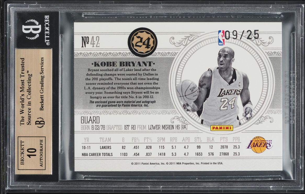 2010 National Treasures Century Prime Kobe Bryant PATCH AUTO /25 #42 BGS 9.5 GEM