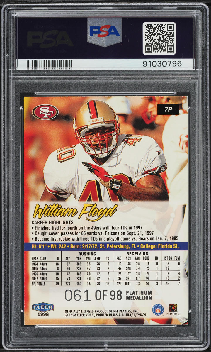 1998 Ultra Platinum Medallion William Floyd /98 #7P PSA 8 NM-MT