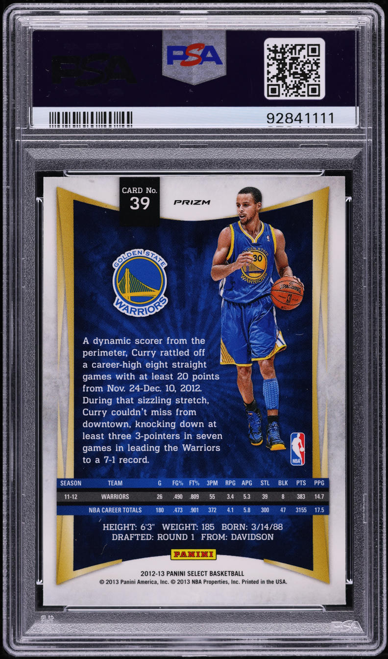 2012 Select Silver Prizm Stephen Curry #39 PSA 10 GEM MINT