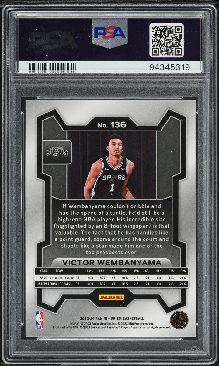 2023 Panini Prizm Victor Wembanyama ROOKIE #136 PSA 9 MINT