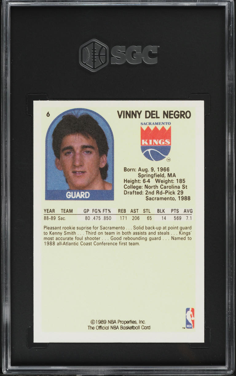 1989 Hoops Basketball Vinny Del Negro ROOKIE #6 SGC 9.5 MINT+
