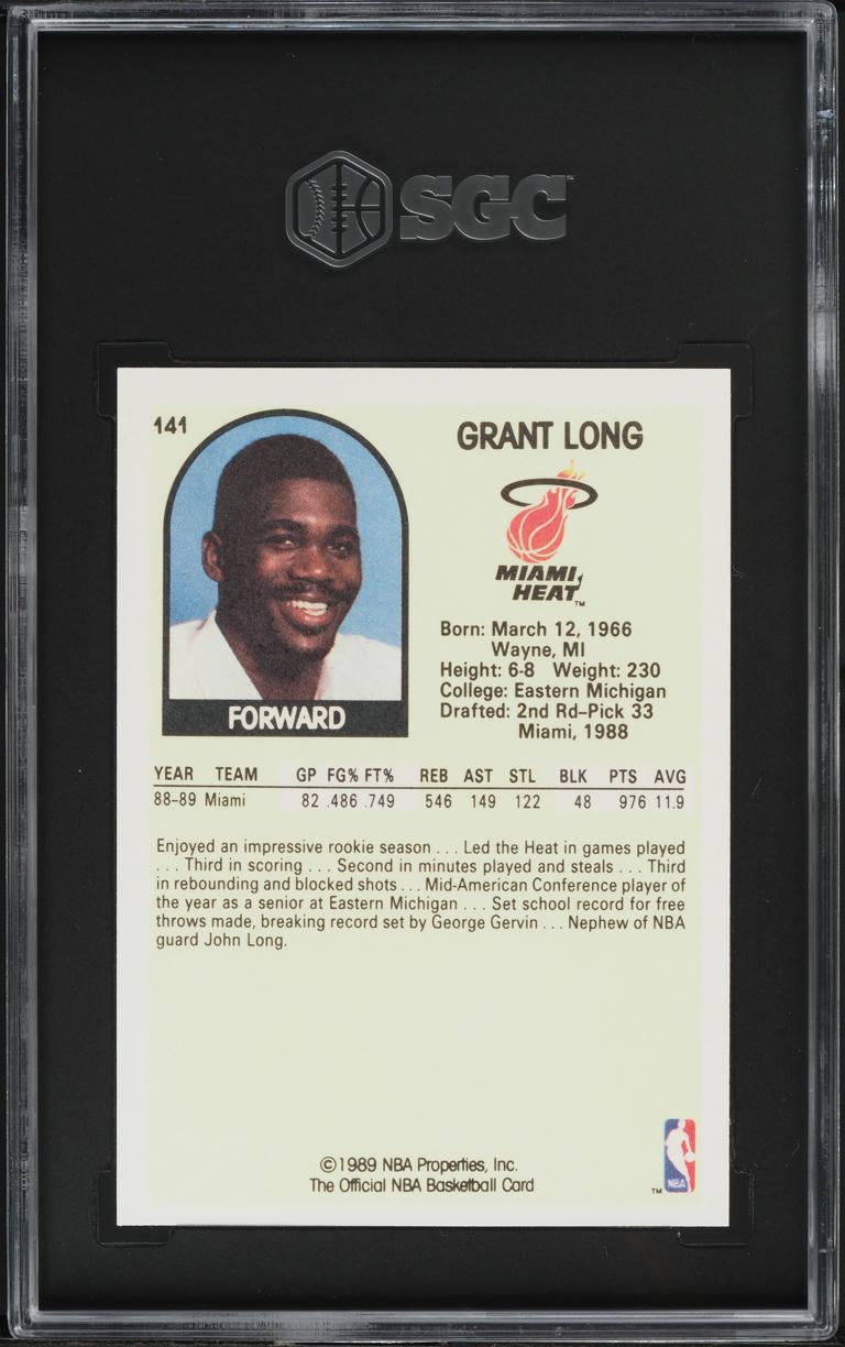1989 Hoops Grant Long ROOKIE #141 SGC 9.5 MINT+