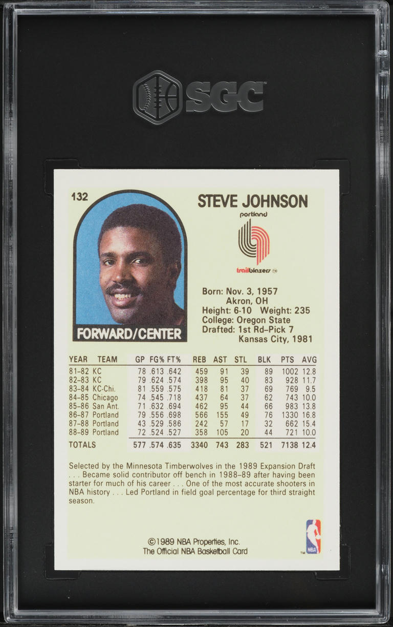 1989 Hoops Steve Johnson #132 SGC 9.5 MINT+