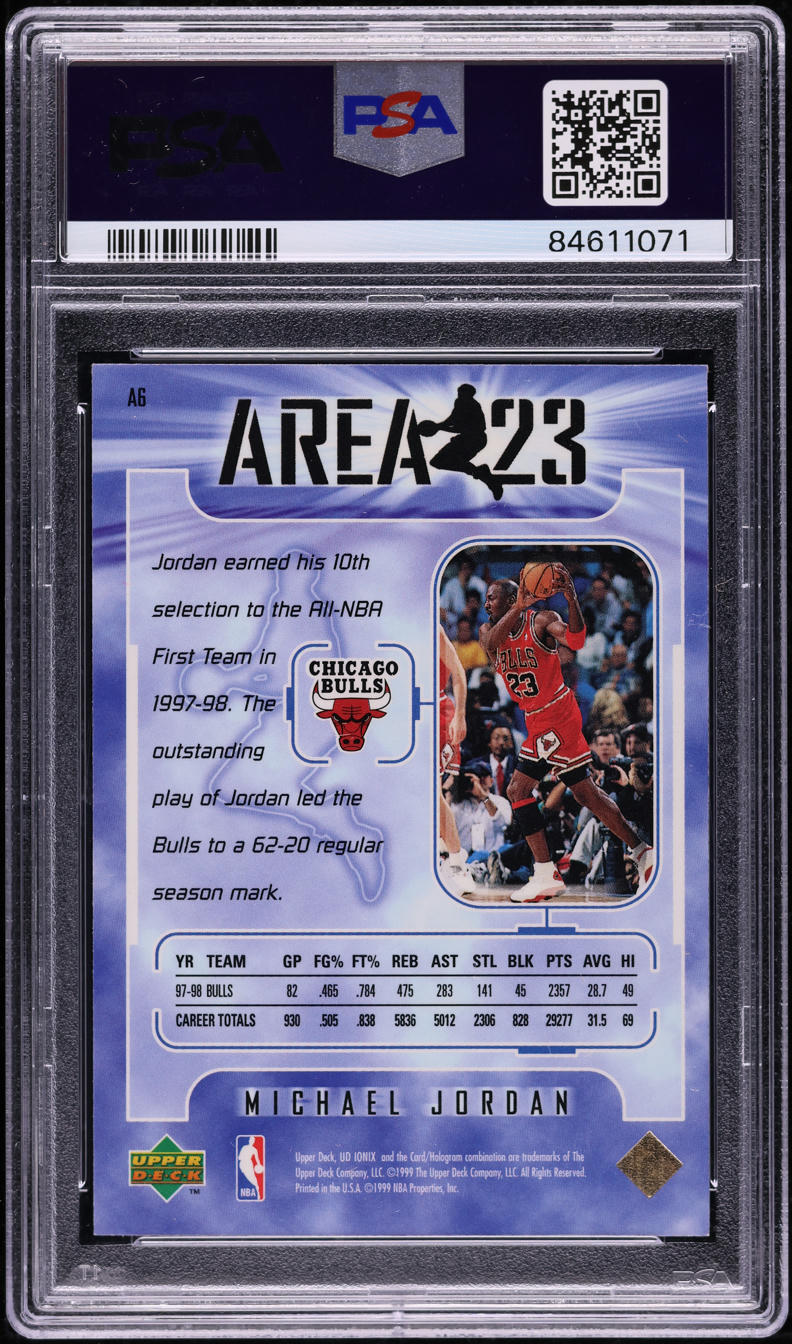 1998 Upper Deck Ionix Area 23 Michael Jordan #A6 PSA 10 GEM MINT