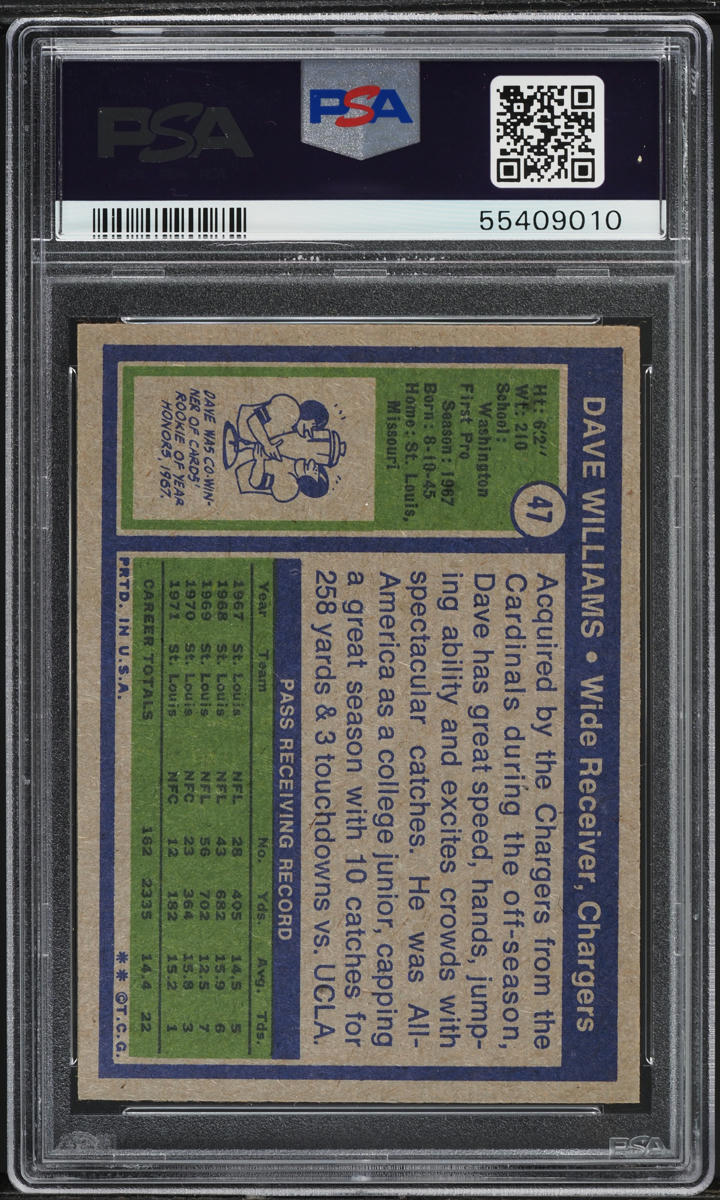 1972 Topps Football Dave Williams #47 PSA 7 NRMT