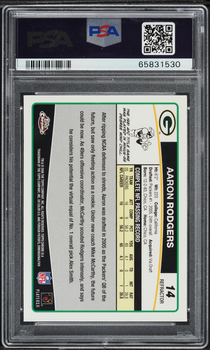 2006 Topps Chrome Refractor Aaron Rodgers #14 PSA 9 MINT