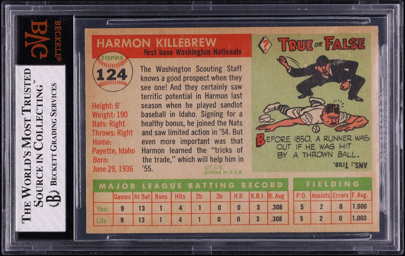 1955 Topps Harmon Killebrew ROOKIE #124 BVG 6 EXMT