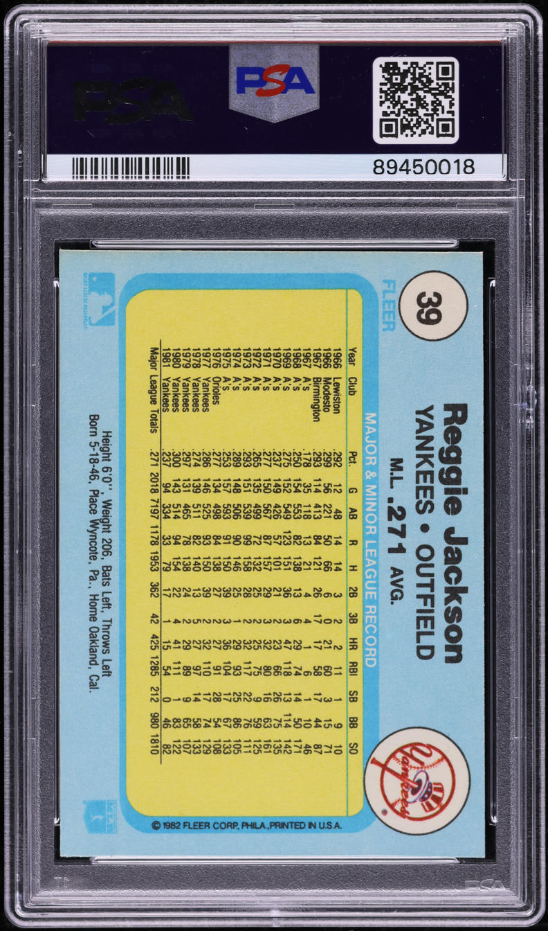 1982 Fleer Reggie Jackson #39 PSA 10 GEM MINT on Fanatics Collect