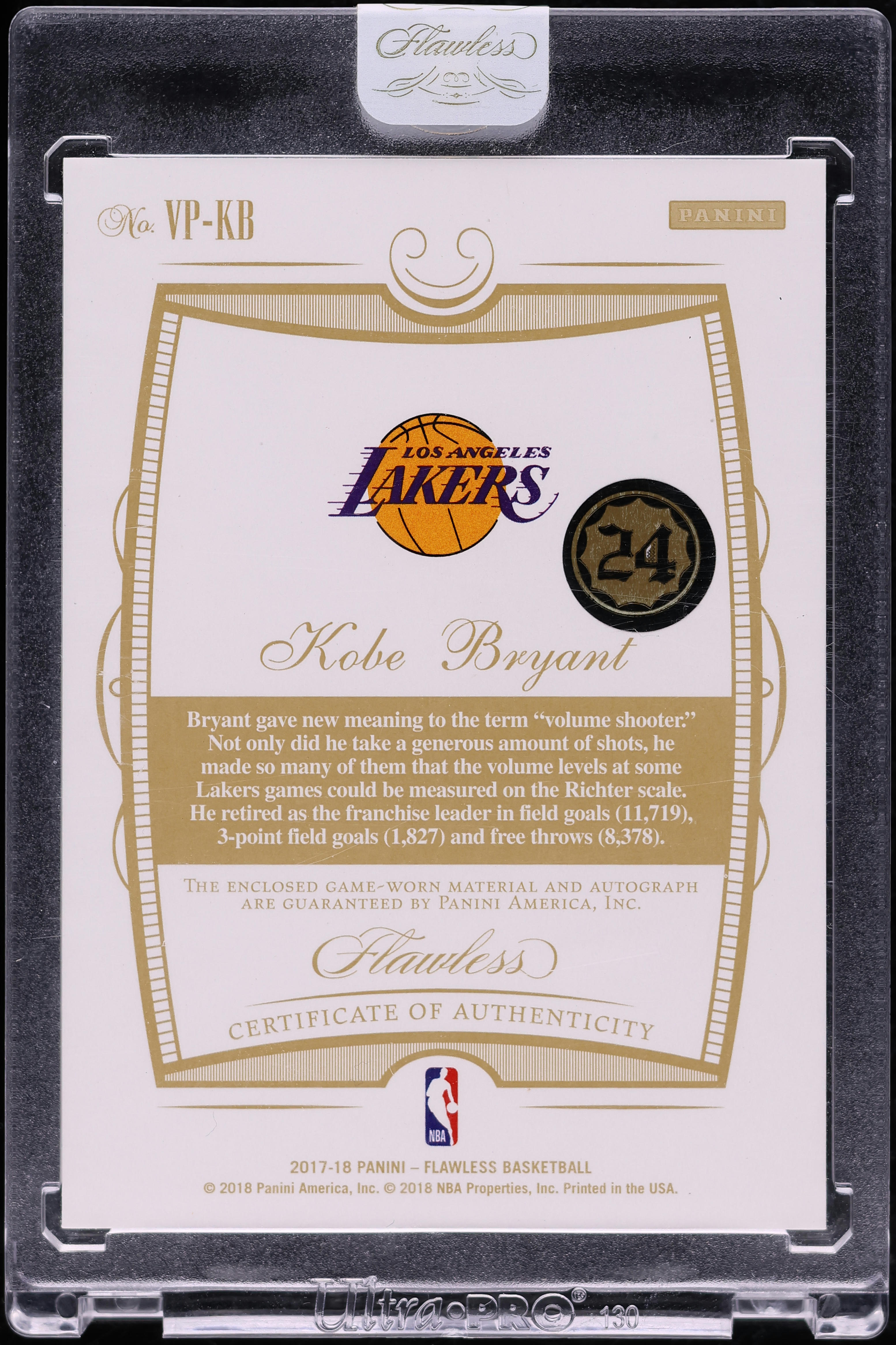 2017-18 Panini Flawless Emerald Kobe Bryant PATCH AUTO /5 #VP-KB