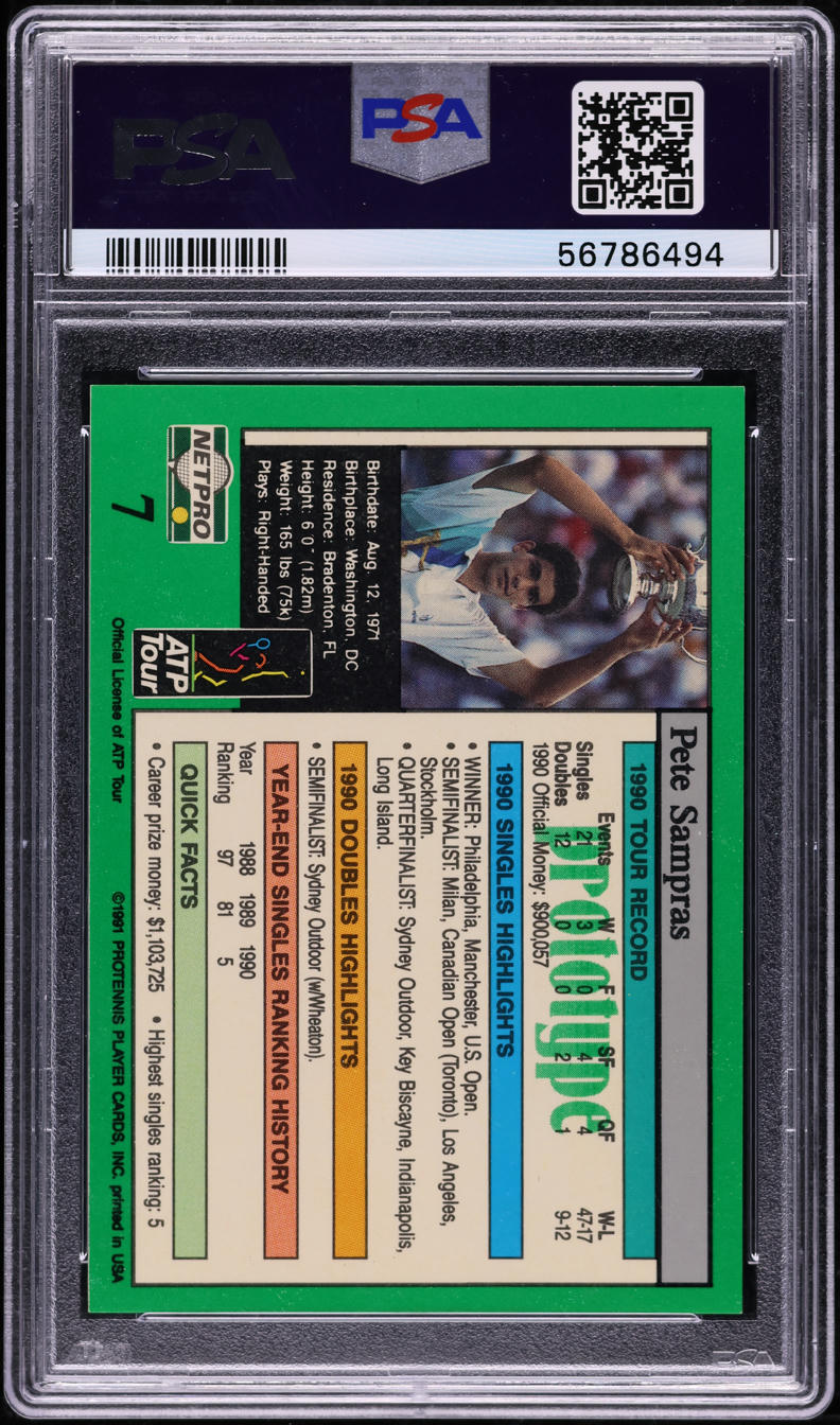 1991 Netpro Tour Stars Prototype Pete Sampras ROOKIE #7 PSA 8 NM-MT