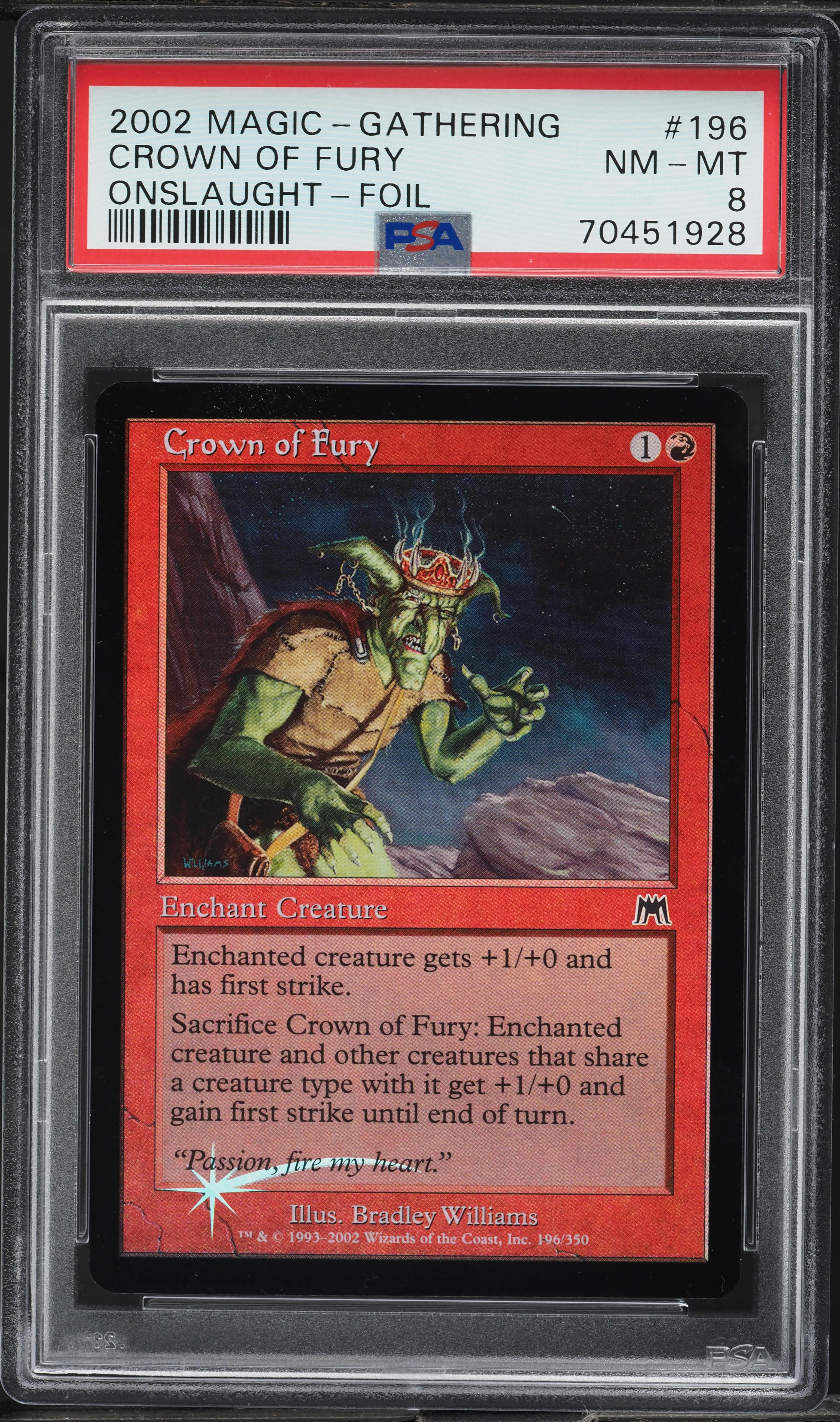 2002 Magic The Gathering MTG Onslaught Foil Crown Of Fury #196 PSA