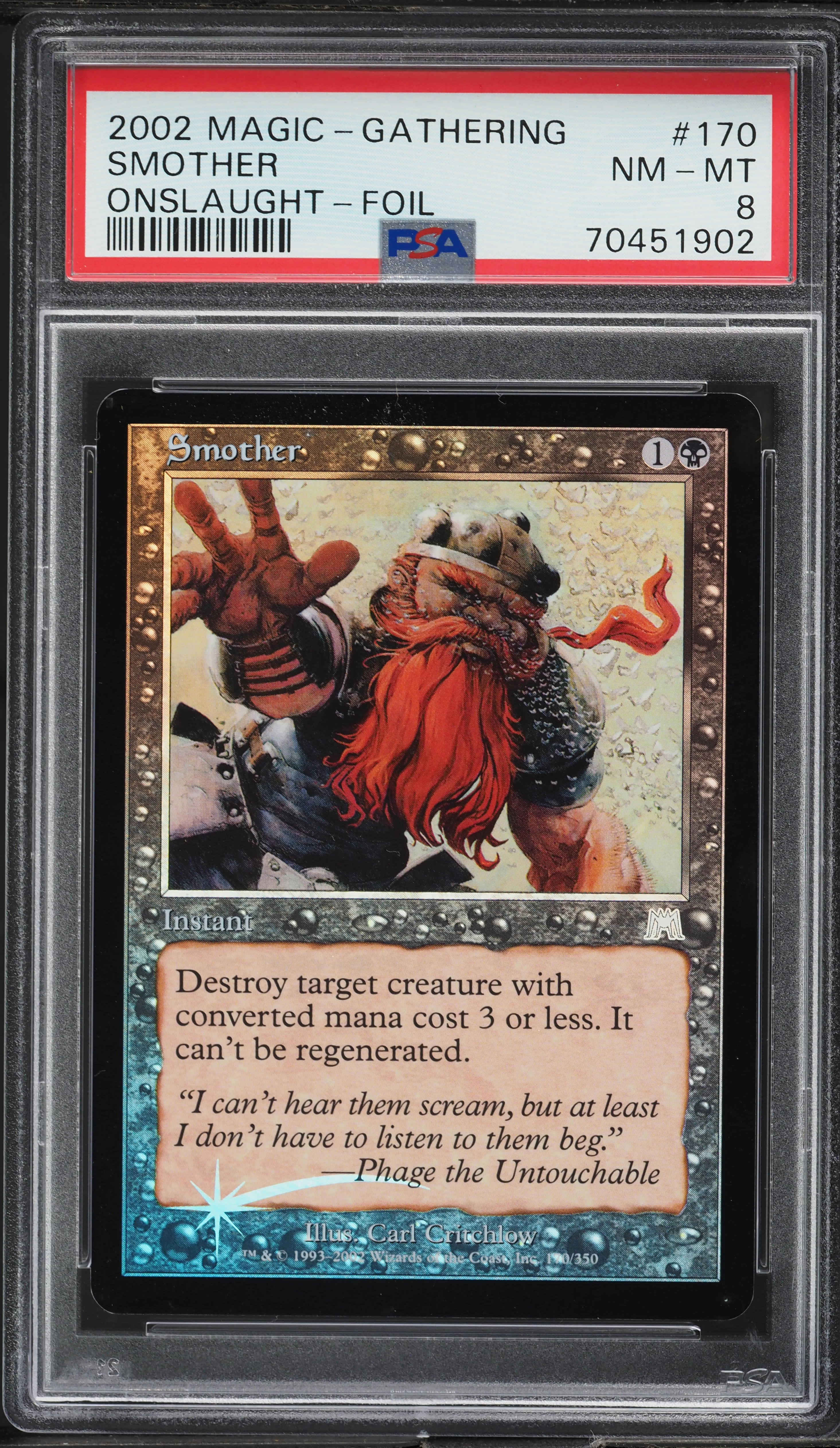 オンスロート foil 燻し/Smother 日本語 1枚　MTG 2002 Magic The Gathering MTG Onslaught Foil Smother #170 PSA 8 NM