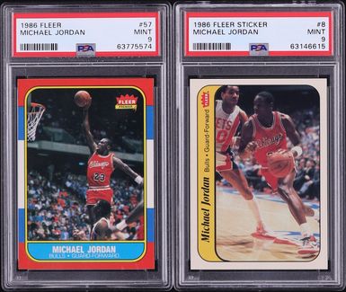 1986 Fleer Basketball Complete Set w/ Stickers, Michael Jordan RC #57 PSA 9 MINT