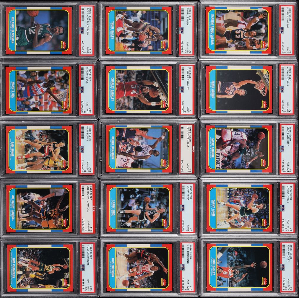 1986 Fleer Basketball Complete Set w/ Stickers, Michael Jordan RC #57 PSA 9 MINT