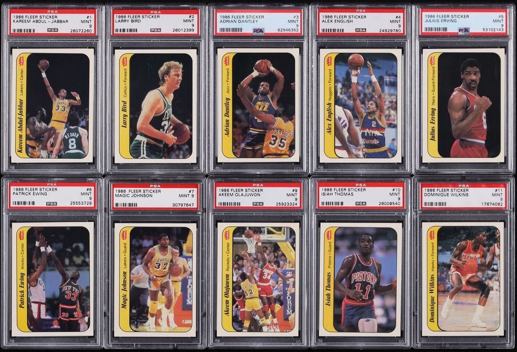 1986 Fleer Basketball Complete Set w/ Stickers, Michael Jordan RC #57 PSA 9 MINT