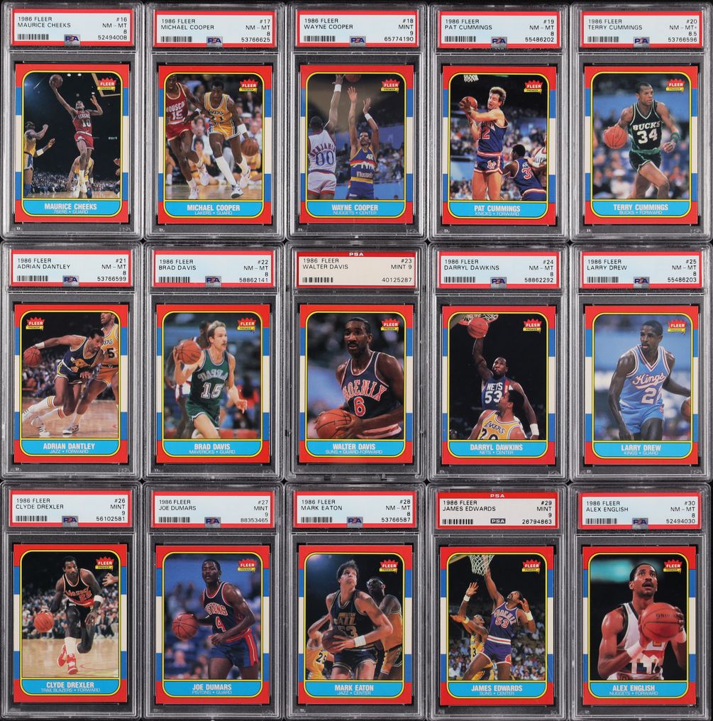 1986 Fleer Basketball Complete Set w/ Stickers, Michael Jordan RC #57 PSA 9 MINT